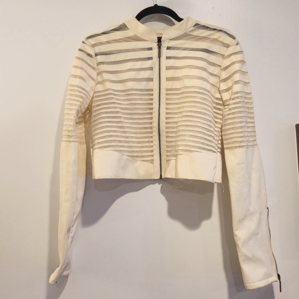 Ivory/ Cream leather (pleather) Jacket - Large